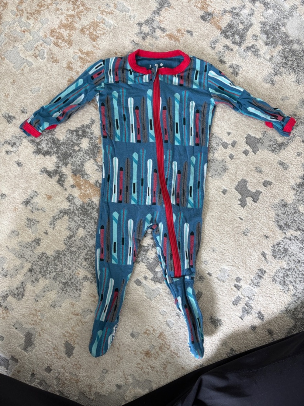 Kickee Pants Ski Pattern Baby Footed One-Piece with Red Trim